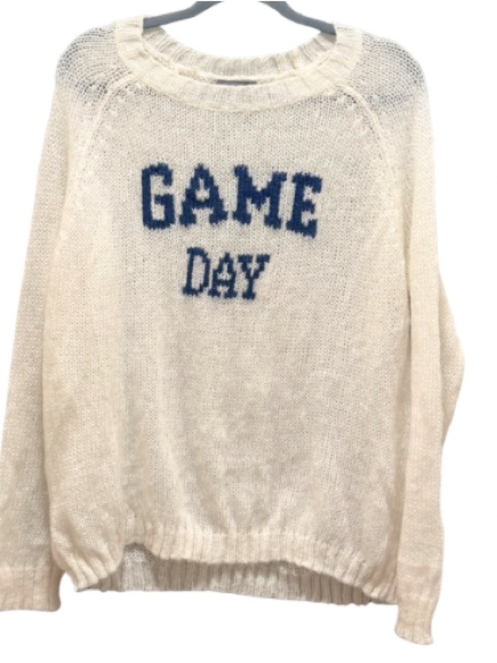 Wooden Ships Wool Blend Game Day Football Soccer Hockey Semi-Sheer Sweater M/L
